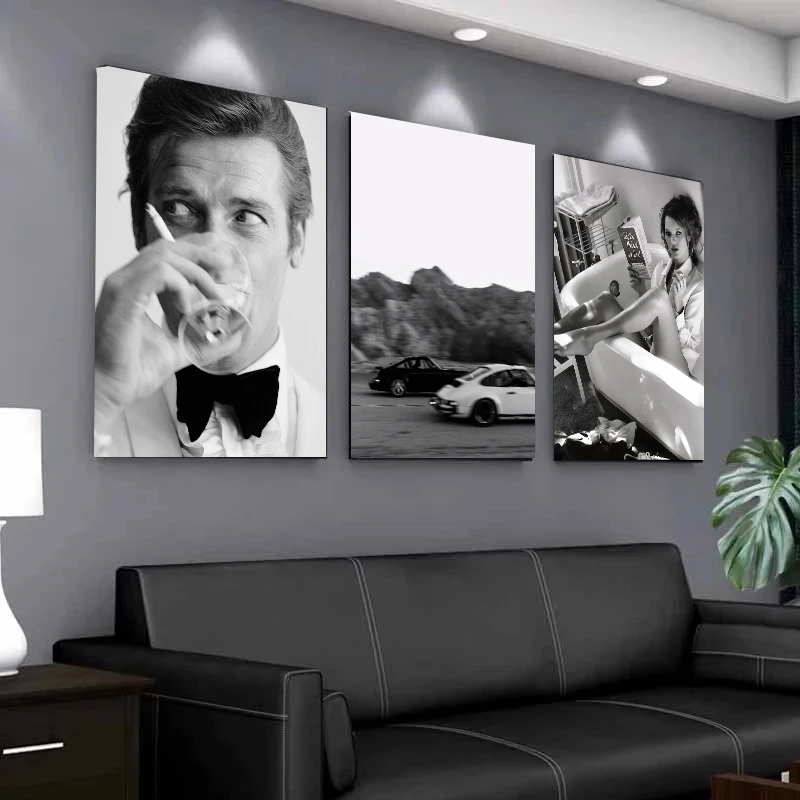 Black and White  Singer Actor Model Car Photography Canvas Painting Print Vintage Photos Poster Bar Home Decor Cuadros