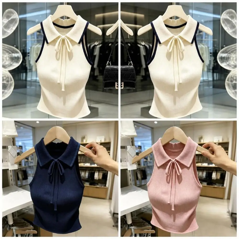 Trendy Knit Texture Knitted Vest Top Summer Weight Slimming Fit Spicy Girl Vest Halter Design Slim Base Shirt Summer Wear