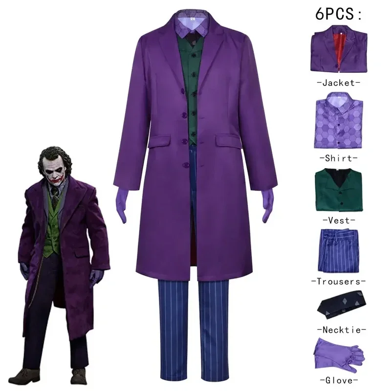 

Clown Heath Ledger Cosplay Movie Dark Knight Joker Cosplay Costumes Jacket Uniform for Adult Halloween Party Carnival Dress Up