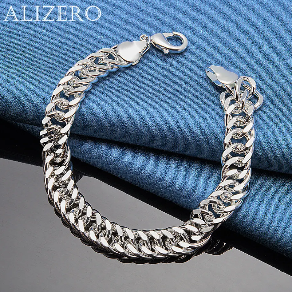 ALIZERO 925 Sterling Silver Bracelet 10mm Cuban Chain Bracelets For Man Women Jewelry For Fashion Party and Daily Wear
