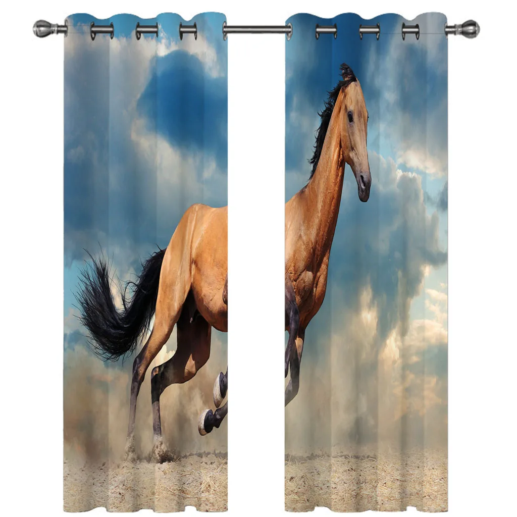 

HUANZHUANG Blackout Curtain Long Thermal Insulated, Running Animal Horse Curtain Drapes Window Treatment Elegant Draperies