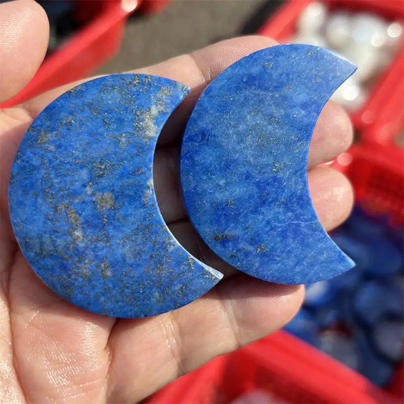 2PCS Natural Lapis Lazuli Moon Healing Fengshui Gemstones HomeDecoration Holiday Gift