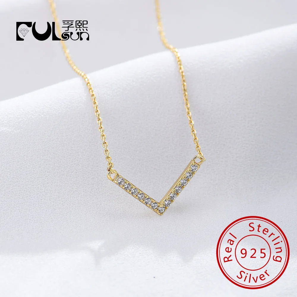 

Ожерелье из стерлингового серебра 925 пробы с позолотой 14, изысканный кубический циркон с буквенным покрытием V для женщин, изысканные ювелирные изделия