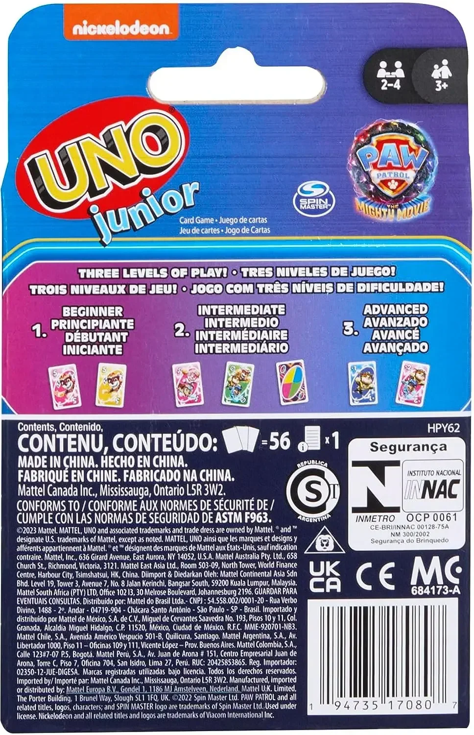 Mattel UNO Games Paw Patrol And Naruto / Minions Card Game Family Funny Entertainment Board Game Poker Cards Game Gift Box