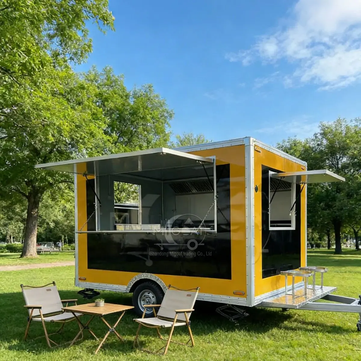 Yellow Black Food Truck Mobile Kitchen with Serving Windows Commercial Grade Equipment Catering Van for Business 3