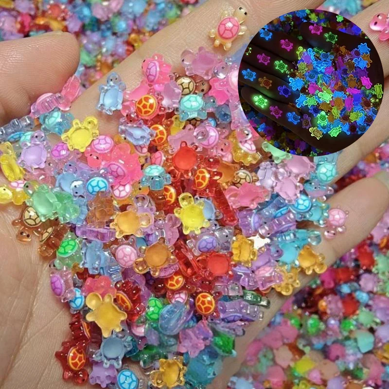 100pcs Glow In The Dark Mini Resin Turtle Figurines /Cute Miniatures Home Decor Random Color