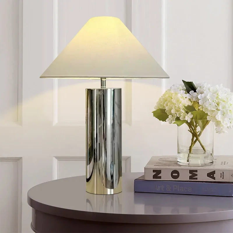 Modern Stainless Steel Floor Lamp Fabric Lampshade Simple LED E27 Bulb Living Room Restaurant Bedroom Study Designer Desk Lights