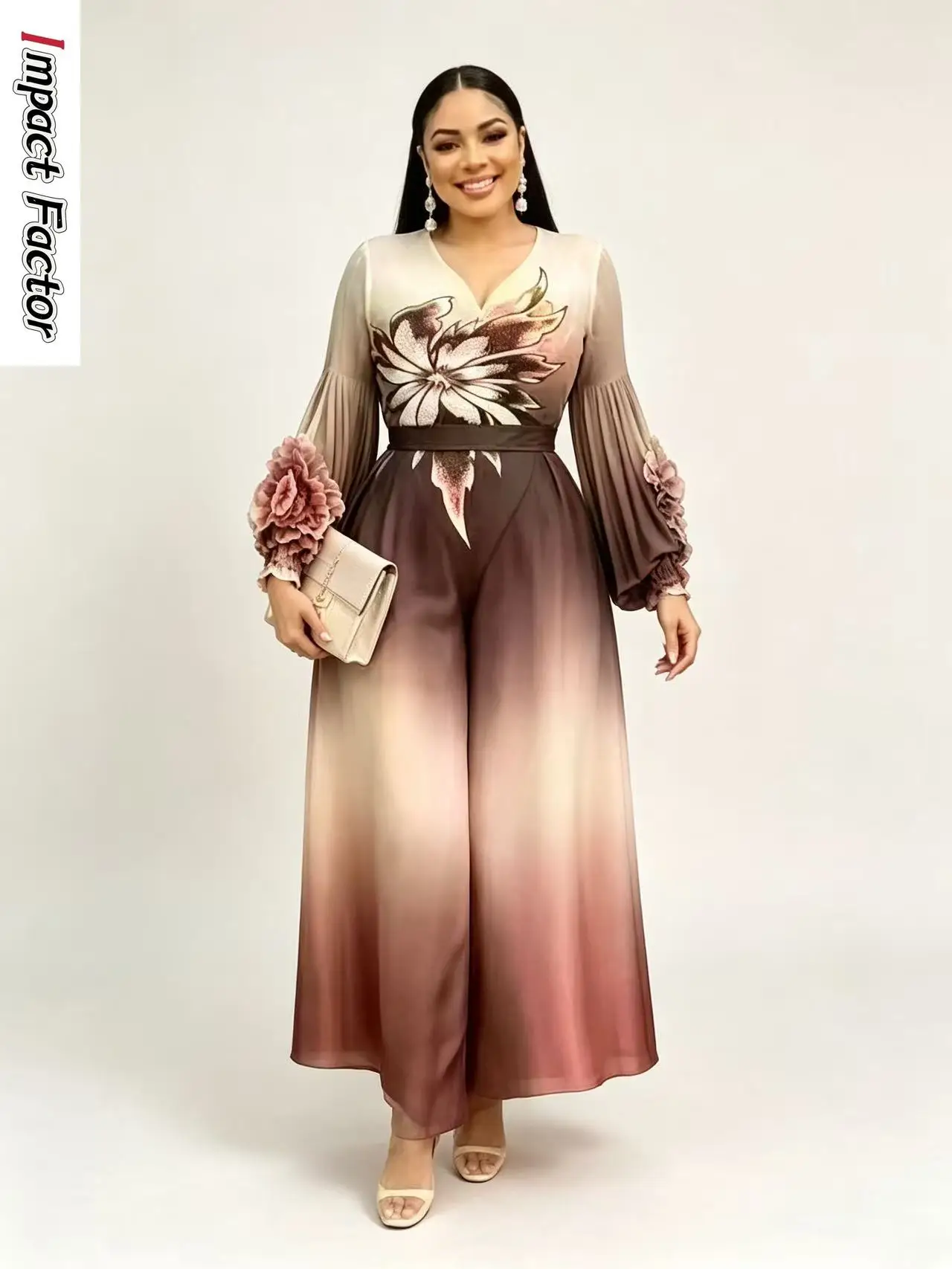 Miyake Loose Women's Clothing Autumn New Fashion Slim Print Gradual Change Pleated Casual Pendulum Dress