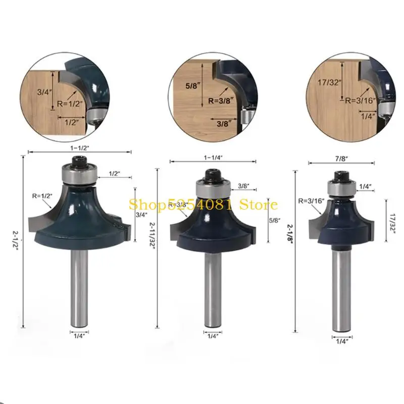 أداة قطع نصف القطر الصناعية AXYC 3/8 3/4 1 بوصة لقمة توجيه مستديرة 1/4 بوصة Shnak لآلات التوجيه #2