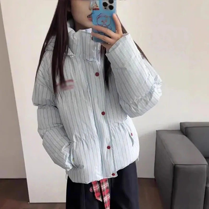 معطف مخطط دافئ بقلنسوة 2025 موضة جديدة معطف نسائي مبطن من القطن معطف شتوي فضفاض غير رسمي للنساء من القطن H763 #6