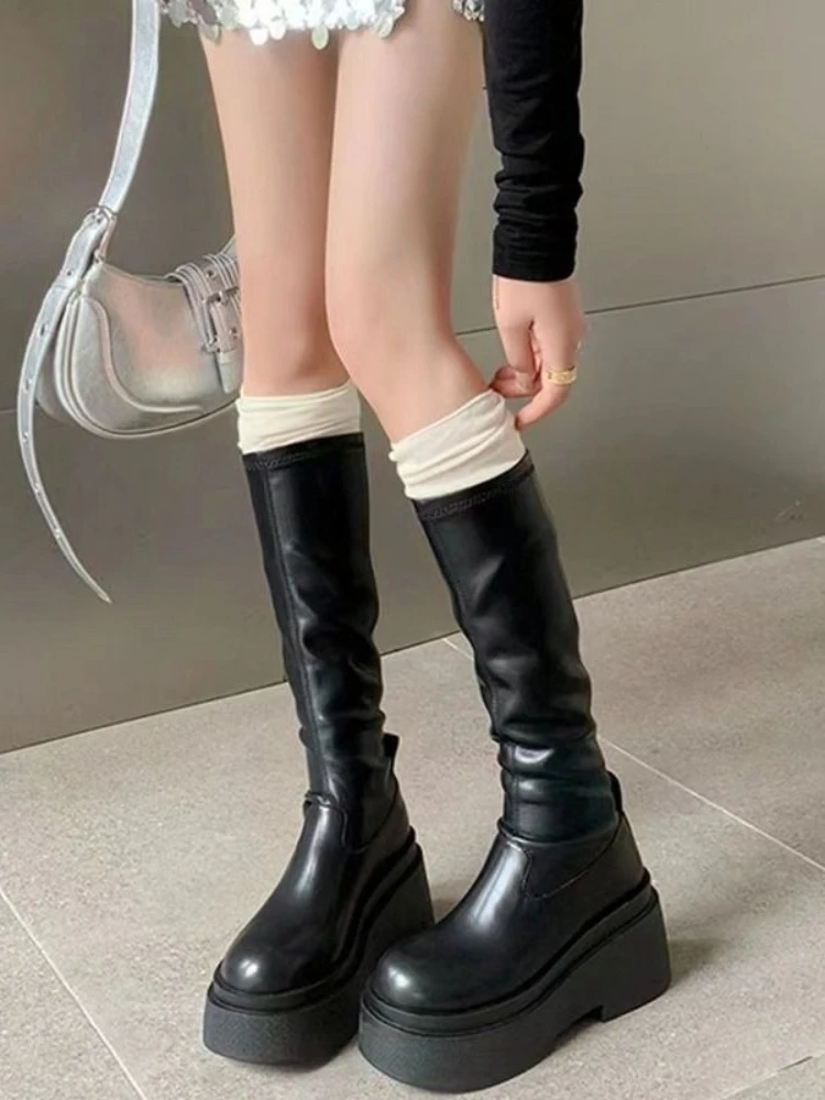 2026 Women Knee High Boots Thick Sole Stretch Slim Fit Knight Boots Autumn Winter Fashion Footwear for Petite - view 6