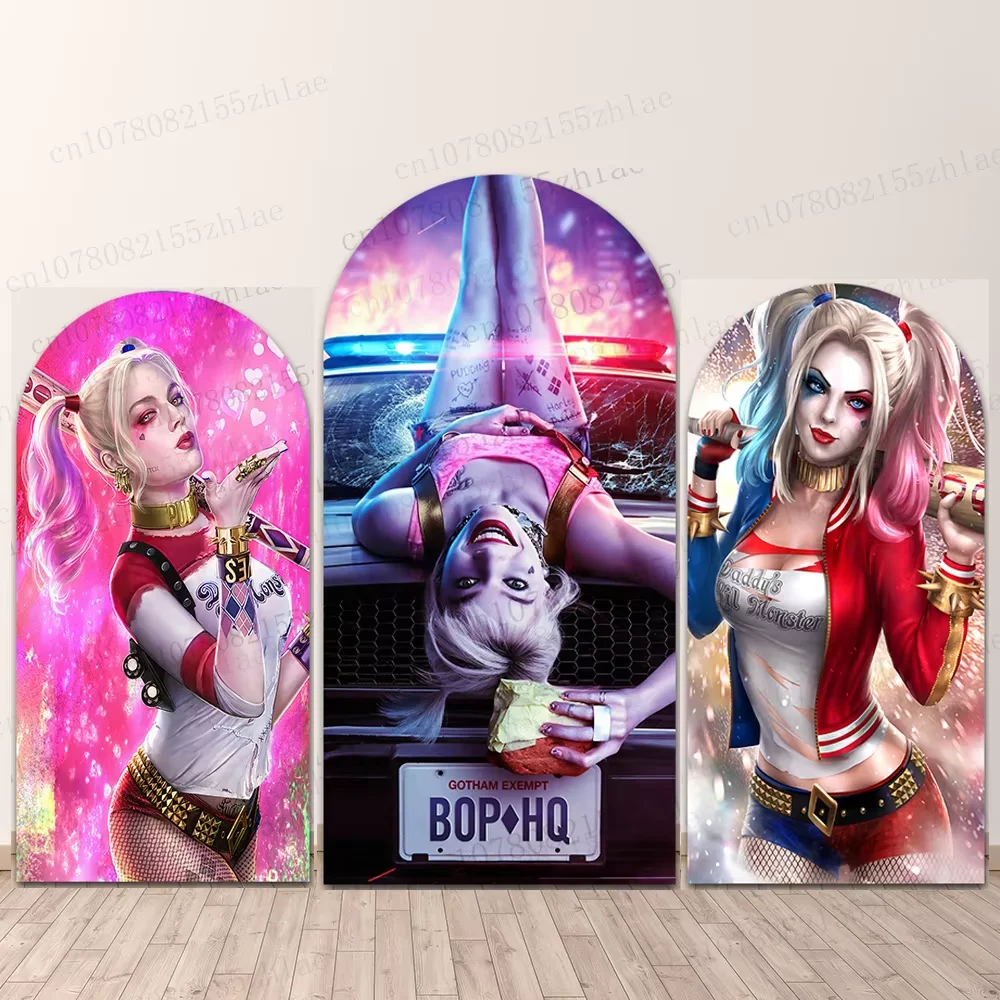 Fondo fotográfico para fiesta de cumpleaños de Harley Quinn, arco de fondo para fotografía de dibujos animados, telón de fondo para fotografía de Baby Shower