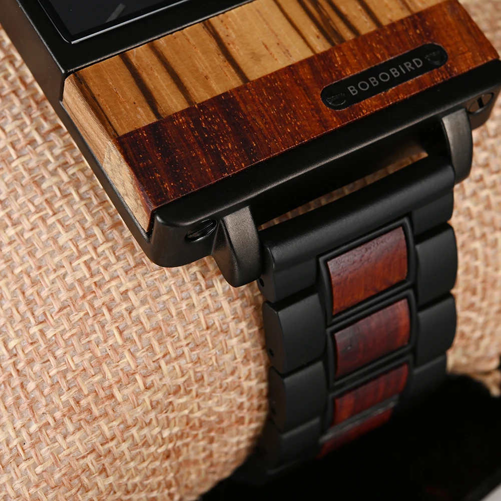 BOBO BIRD Wooden Men Watches Wood & Stainless Steel Combined Square Analog Quartz Casual Wristwatches Personalized Gift for Him