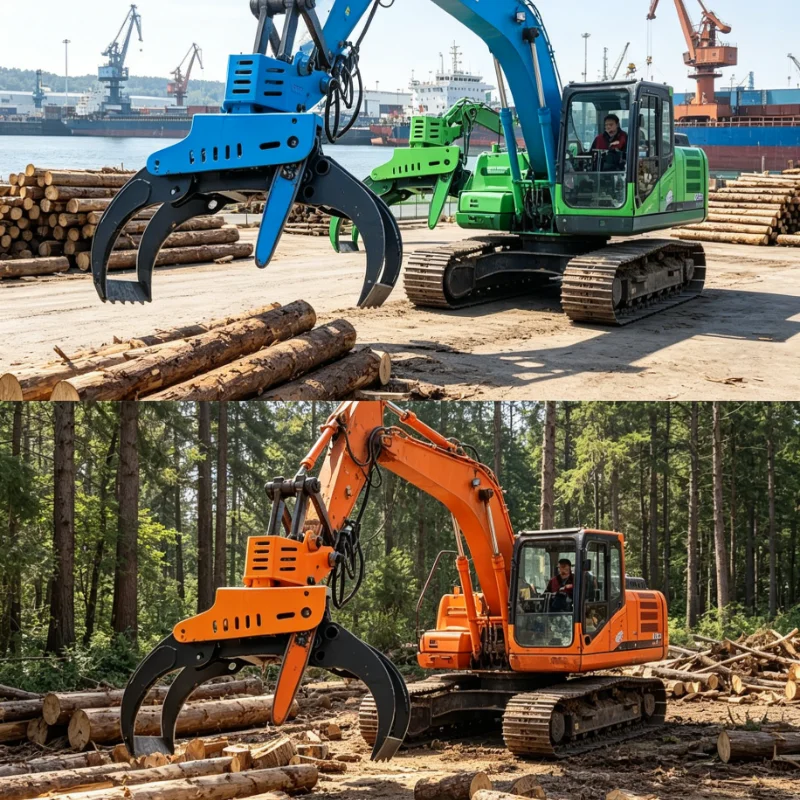 Customized timber grapple saw rotating cutter harvester log handler forestry wood shear heavy duty tool