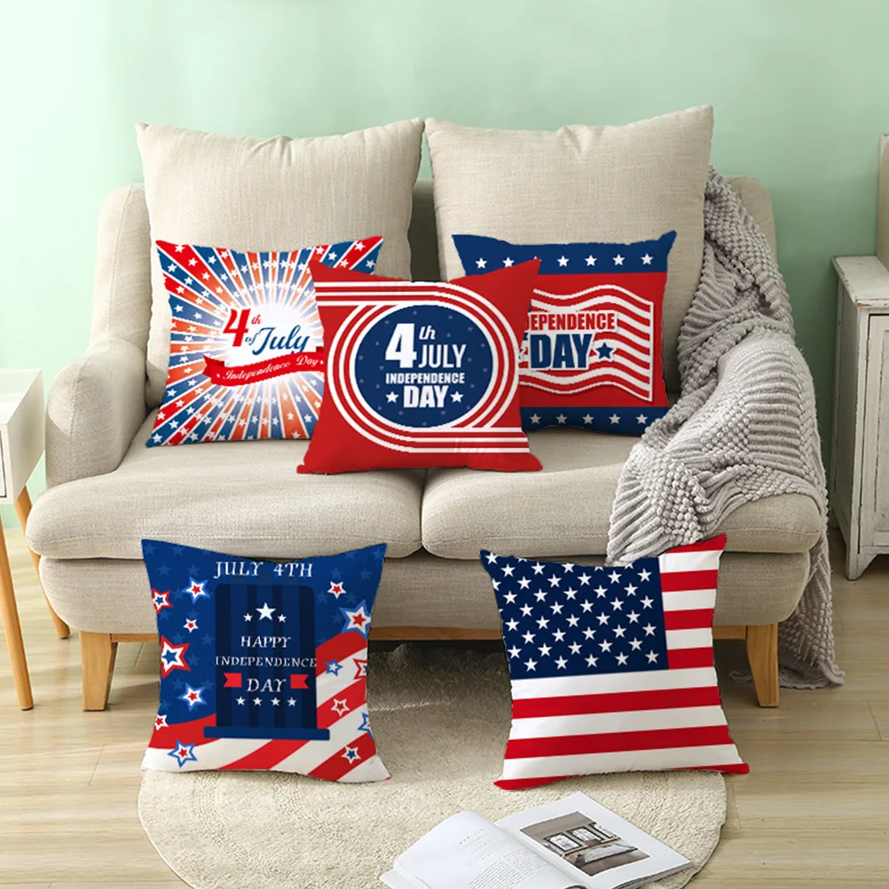 

4pcs Linen Pillow Cases Decorative Covers 18x18 Patriotic Independence Day July Gifts Sofa Fourth Of July Pillowcase Throw