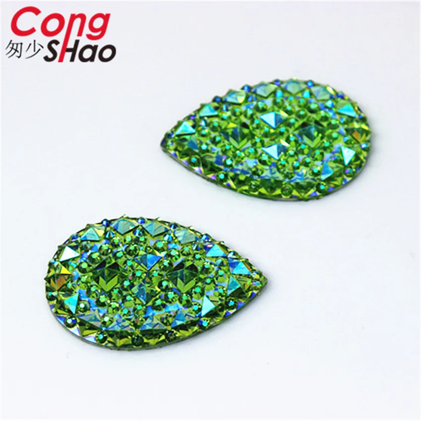 Cong Shao 50pcs 20*30mm AB Drop Shape Resin Rhinestones Flatback Crystal Stones Wedding Costume  Jewelry Accessories CS520