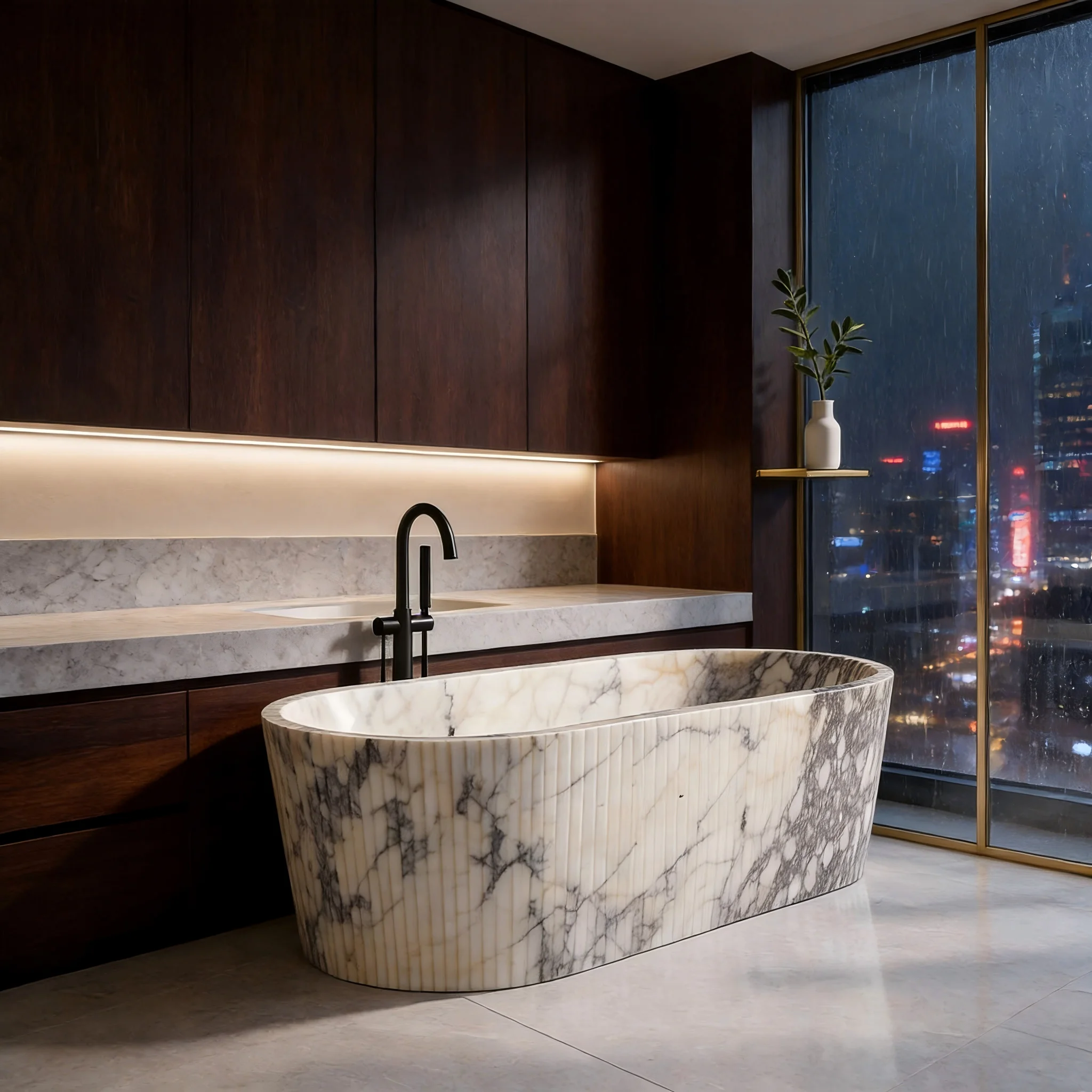 YUSHI Luxury Natural Calacatta Viola Marble Bathtub Hand Polished Natural Stone Soaking Tub for Luxury Mansion Interior