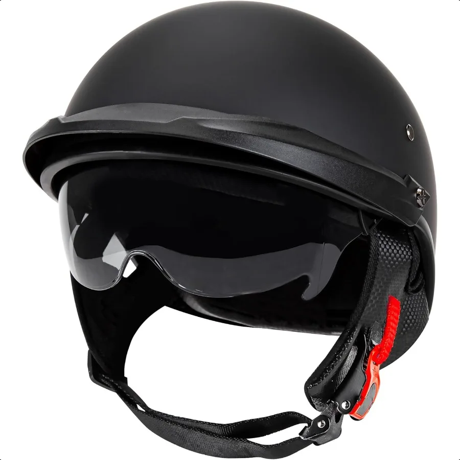 

Motorcycle Open Face Helmet with Sun Visor Quick Release Buckle Matte Black DOT Appd