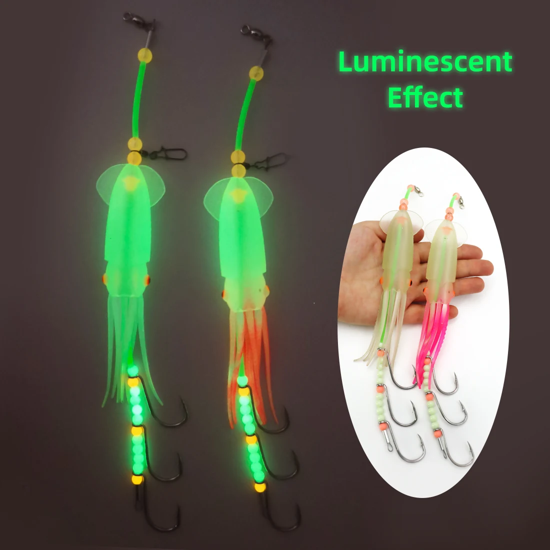 ZYZHE 1pc Meer Angeln String Haken Hairtail Rigs Mit Leuchtenden Tintenfisch Köder Drei Shark Haken Ideal Für Meer Angeln köder Rigs – Detail 7