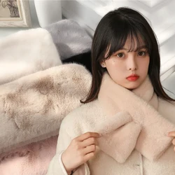 Autumn Winter Plush Scarf Faux Rabbit Fur Scarf Soft Scarves Solid Color for Women Thickened Neck Collar Warmer Stuff Windproof