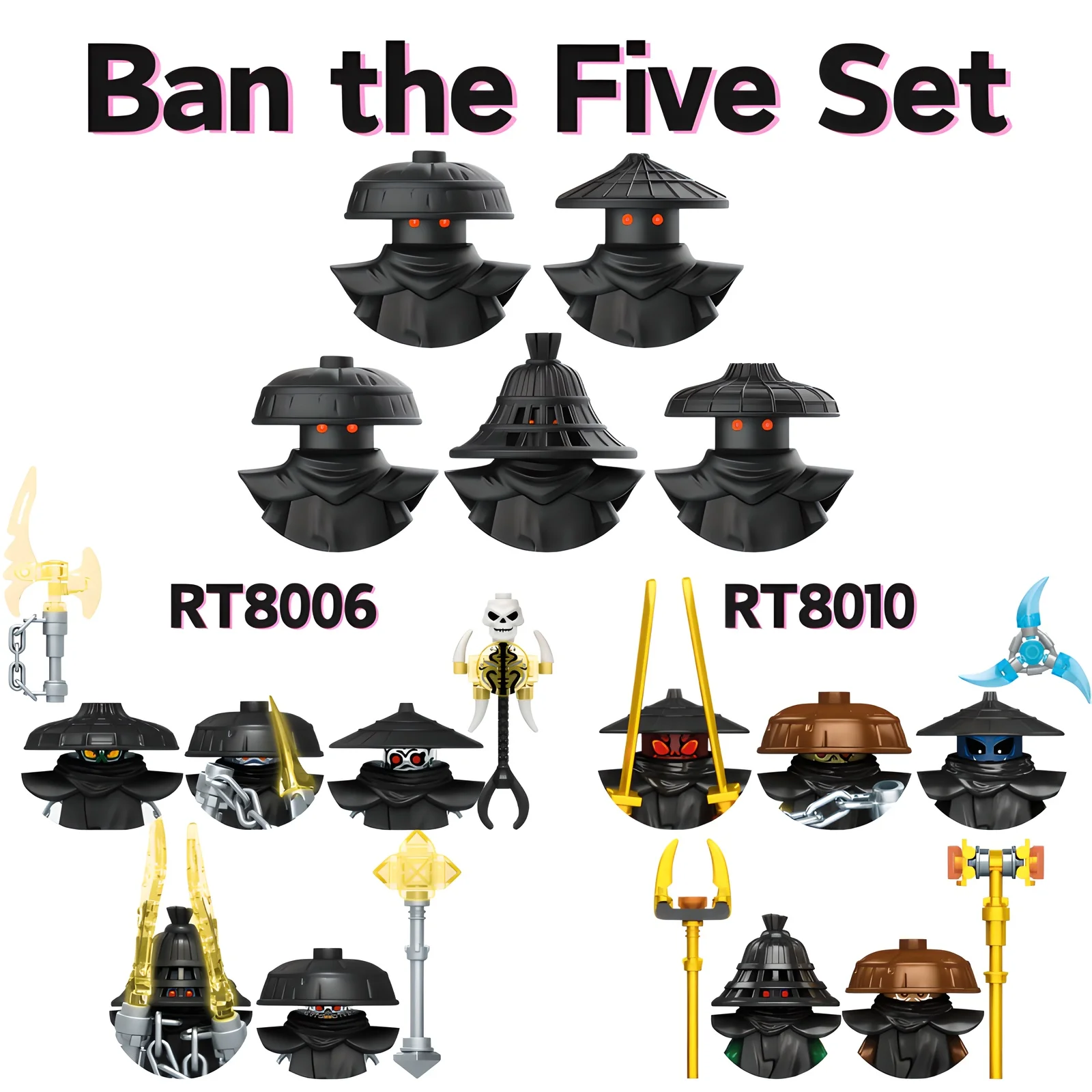 

The new Ban five-member building block toy set - Kur, Rox, Zarkt, Drix, Nokt, RT8006 RT8010 Assembled Building Block Figures Toy