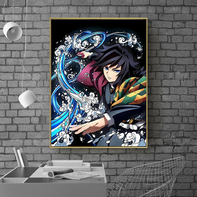 Kit lukisan berlian DIY Demon Slayer 5D bordir berlian Kamado Tanjirou Berlian mosaik penuh gambar dekorasi rumah seniman