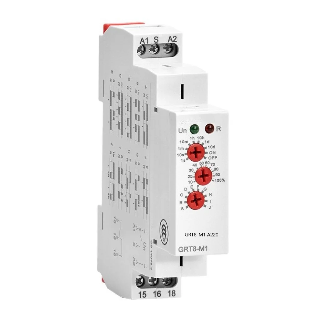 GRT8-M Multi-function Time Relay 10 Delay Modes, 0.1s-10 Days Adjustable, AC/DC 12-240V For Industrial Control