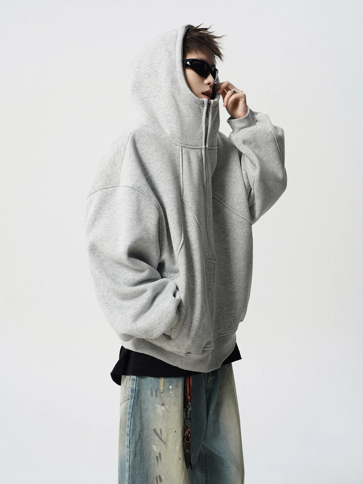 American Deconstruction Hooded Jacket Men's Winter Splicing Sweater High Street Velvet Couple Hoodie