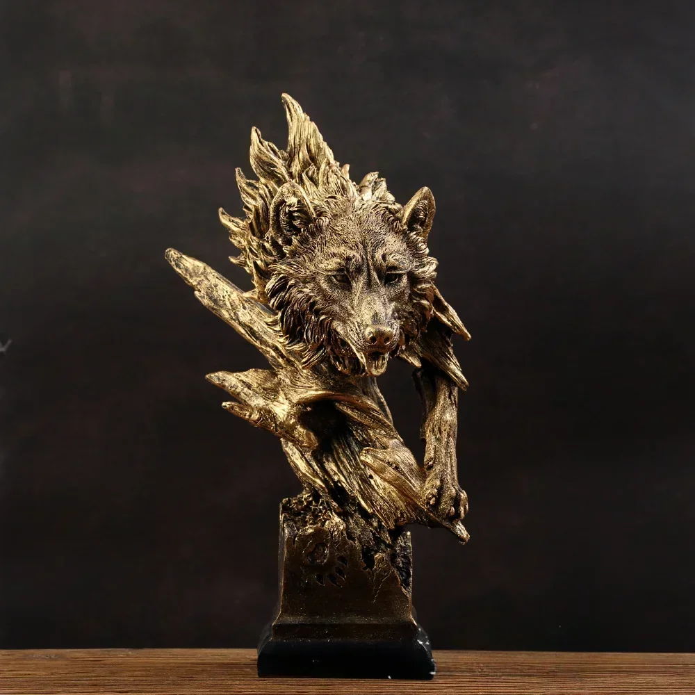 

Vintage Bronze Wolf Head Statue Decorative Figurines Home Decoration Office Lving Room Desk Bookshelf Animal Sculpture Art Gifts