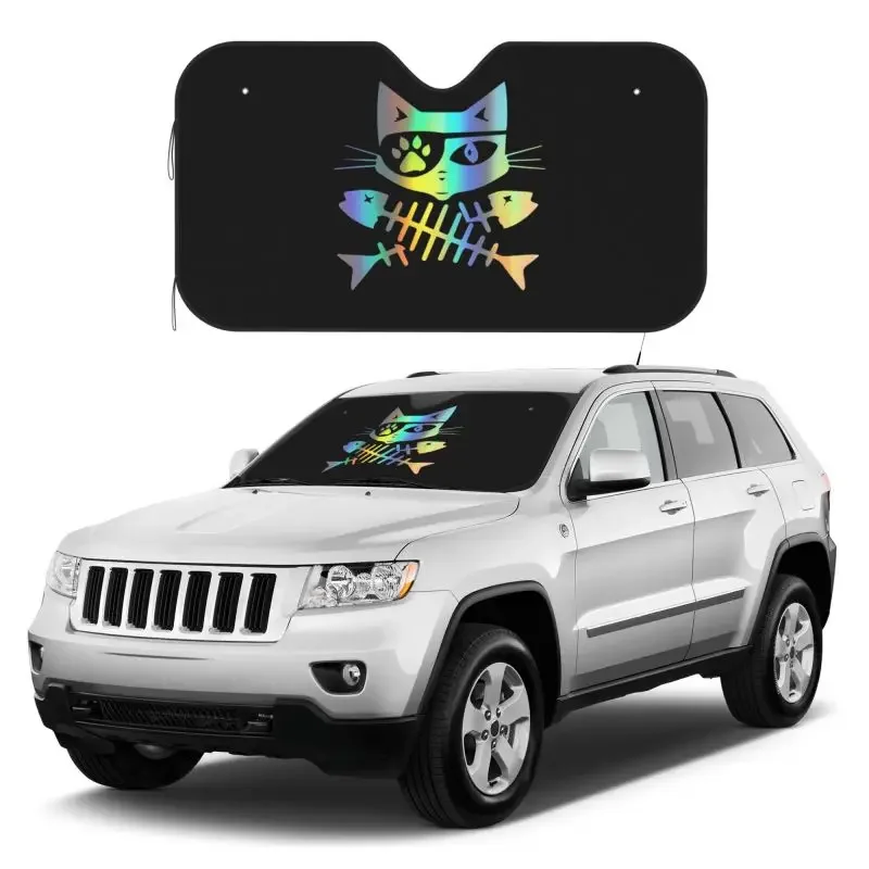 

Pirate Cat Skull and Crossbone Car Front Windshield Sun Shade SUV Blocks Uv Rays Protector Keep Your Vehicle Cool Visor Cover