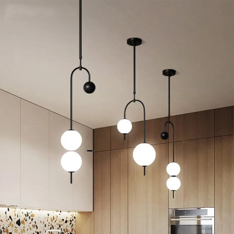 

Modern Glass Ball Led Ceiling Chandelier Black for Bedroom Bedside Dining Room Table Pendant Lamp Lusters Luminaire Lighting