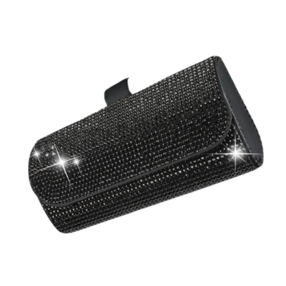 

Bling Sun Visor Glasses Case Rhinestone Luxury Car Eyeglasses Holder Clip Organizer PU Leather Sunglasses Storage Box for Women