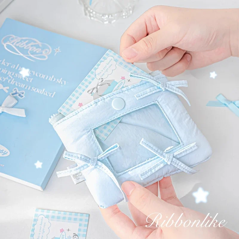 Bow Photo Frame for 3 Inch Kpop Idol Card Identity Card Holder Ins Style for Girls Pillow Shaped Photocard Holders with Keychain