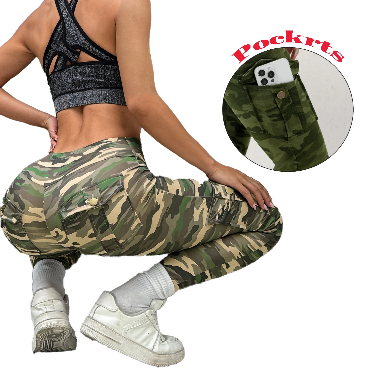 

Камуфляжные леггинсы для спортзала с 2025 карманами, женские спортивные леггинсы с высокой талией для фитнеса, женские компрессионные модные брюки для бега на открытом воздухе