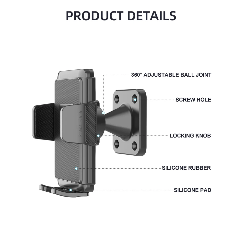 360 Adjustable Phone Holder Wall Mounted Mobile Phone Stand Hands-Free Stabilization Bracket for 4.7-7.2'' Phones