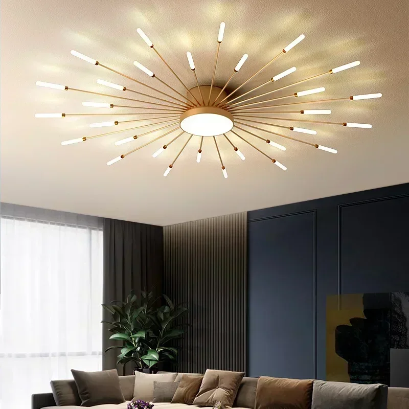 Moderno led lâmpadas de teto acrílico girassol luzes teto escovado antigo ouro criativo lustre sala estar jantar iluminação