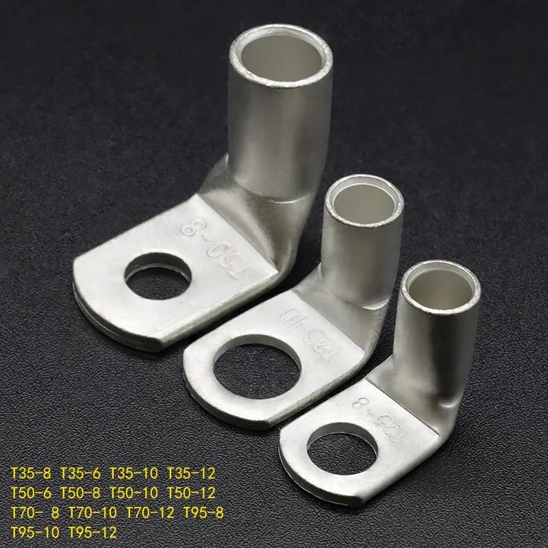 

1/5pcs Wire Terminal L-type Right Angle 90 Degree Bend Nose T35/50/70/95-6/8/10/12 Tinned Copper Crimp Connector Cable Lugs