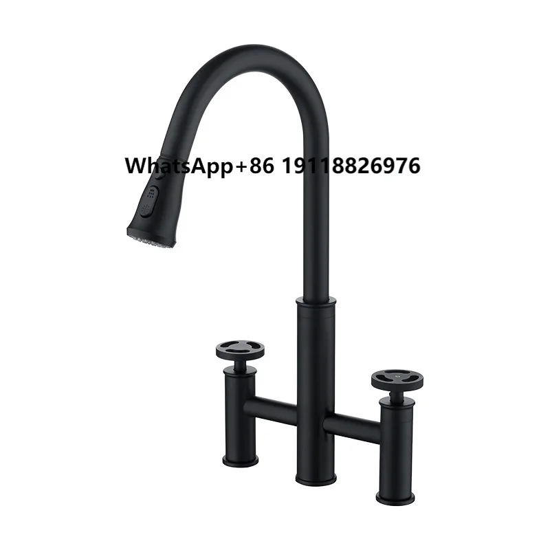 

Трехходовой смеситель с двойной ручкой, установленный на палубе, кухонные выдвижные смесители, смеситель для водопроводной воды с 3 отверстиями