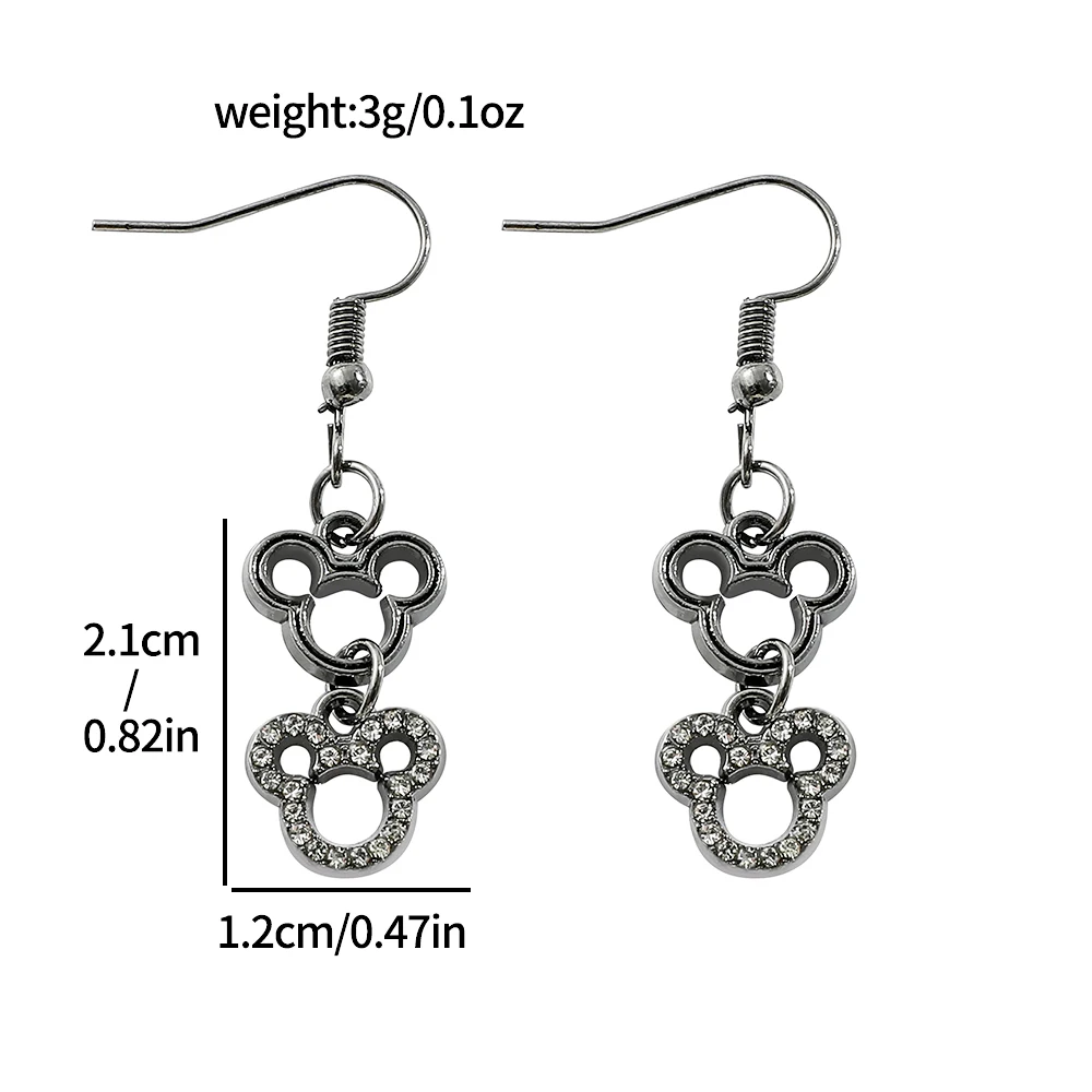 Disney Mickey Mouse Pendant Earrings for Girls, Creative Rhinestone, Hollow Shape, Must Have Fashion