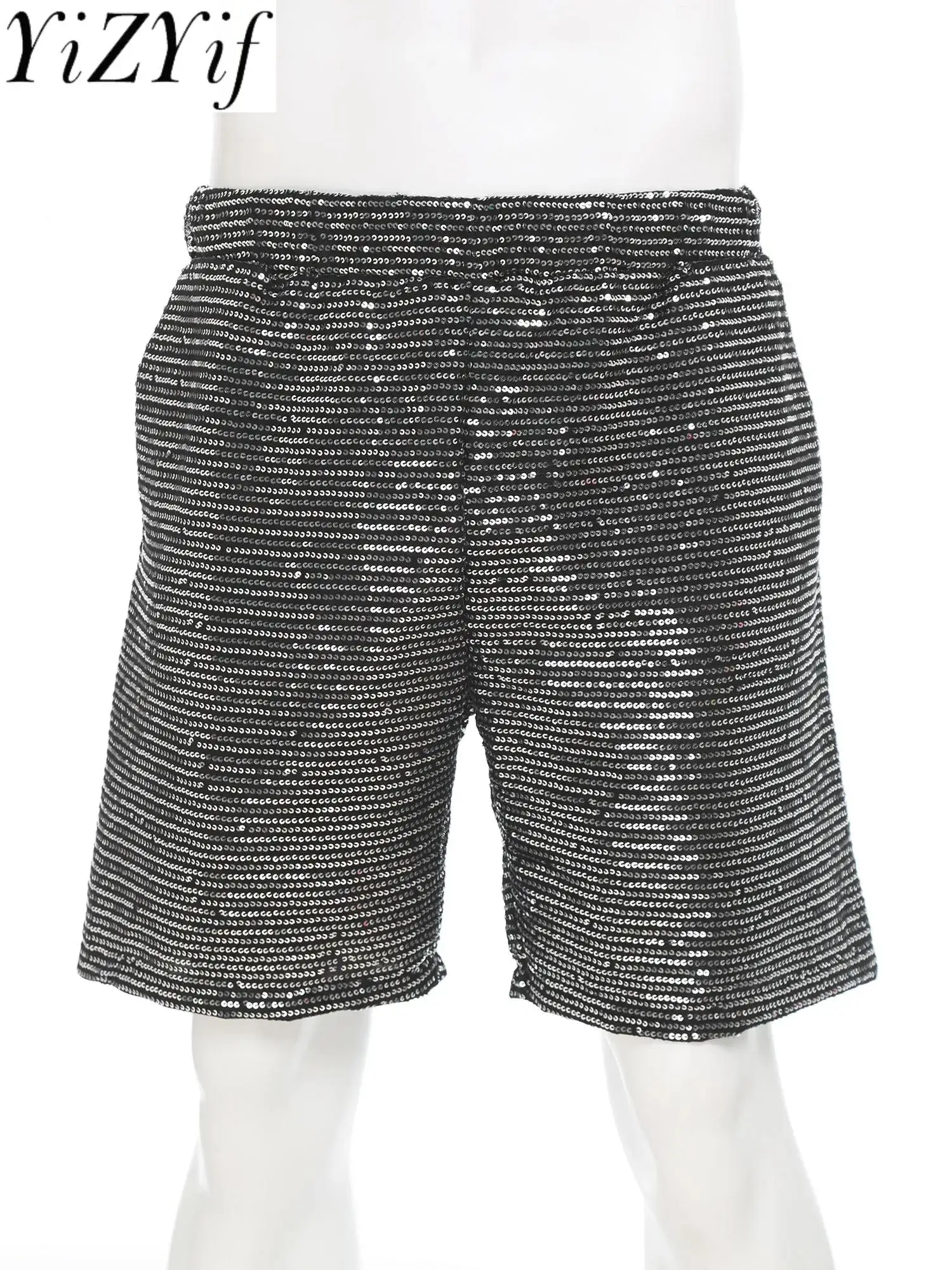 

Men Loose Shiny Party Nightclub Dance Shorts Summer Elastic Waistband Soft Liner Bling Bling Shorts Mid-half Casual Daily Shorts