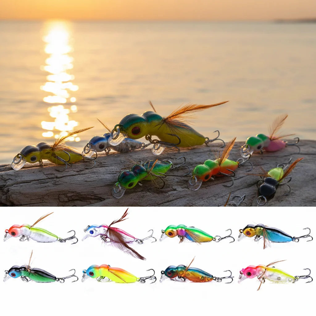 8 Stück künstliche Wespen-Angelköder, 4,5 cm, 3,4 g, Insekten-Hartköder mit 10 Stück #   Haken für Realistische Topwater-Crankbaits für Barsch und Forelle