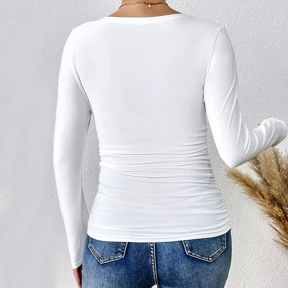 Women Spring Summer New Sexy Slim Fit Long Sleeve T Shirt V Neck Basic Top