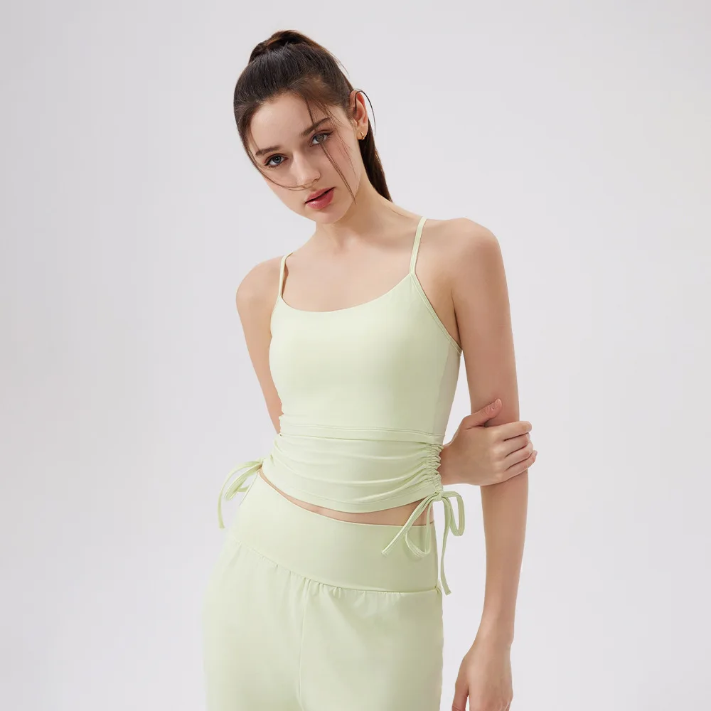 

Дышащая майка для женщин, спортивный топ для йоги с боковыми завязками, тонкими бретелями, эластичный, для лета, бега и фитнеса