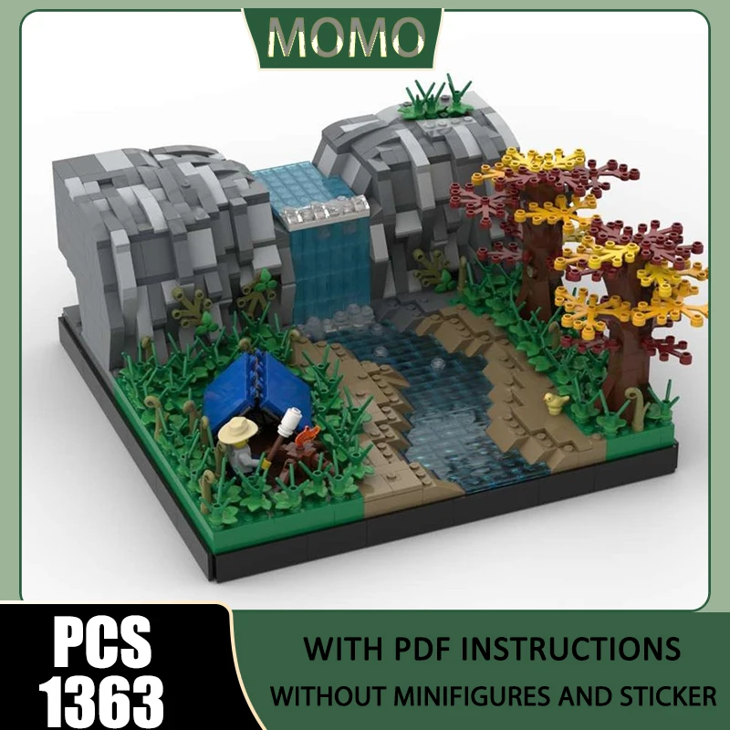 

City Street View Moc Building Blocks Modular Campfire at the Waterfall Model Technology Brick Assembly Construction Toy Gift