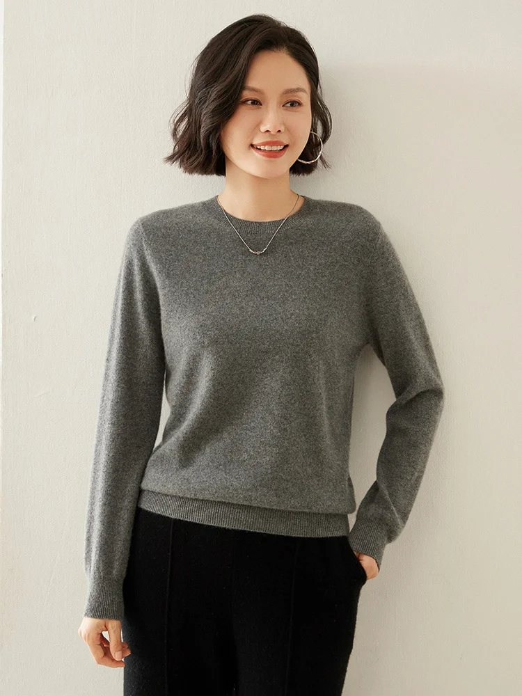 Aliselect Autumn Winter Women Sweater 100% Cashmere Basic O-neck Pullover Solid Casual Cashmere Knitwear Female Grace Clothing