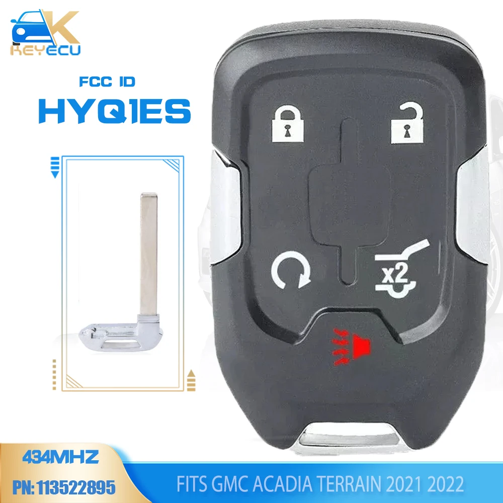 KEYECU FCCID: HYQ1ES , PN: 113522895 434MHz 5 Button Smart PROXIMITY Remote Key Fob Fits GMC Acadia Terrai 2021 2022