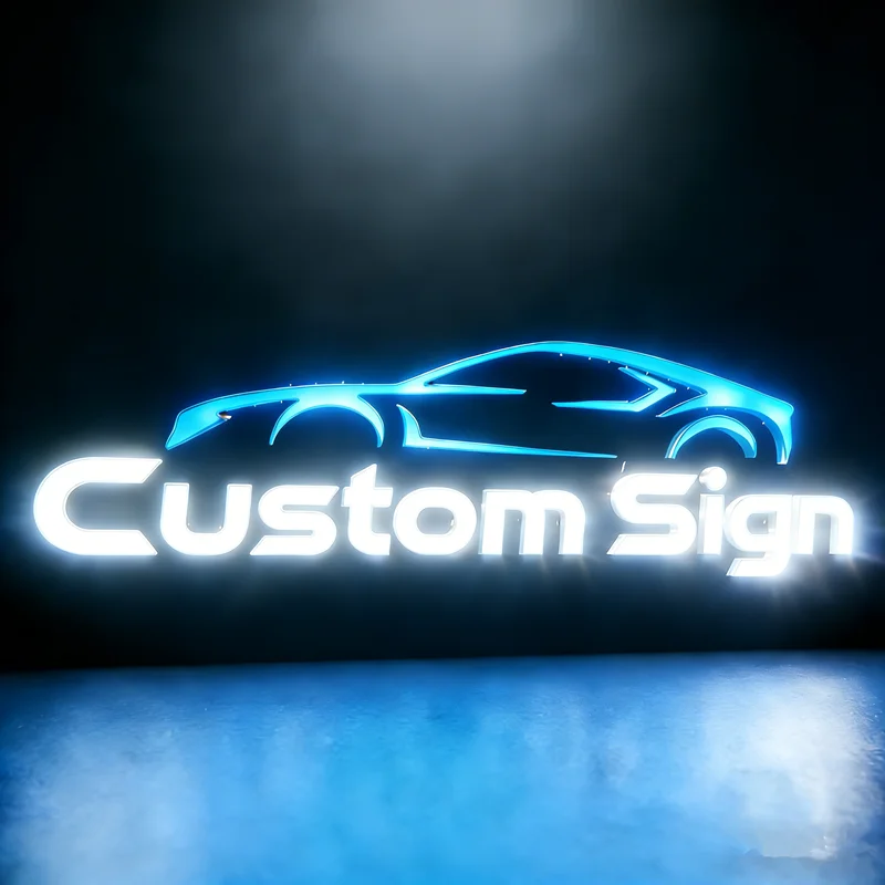 Custom LED Illuminated Backlit 3D Metal Letters Business Logo Sign for Garage Storefront Trade Show Office Company