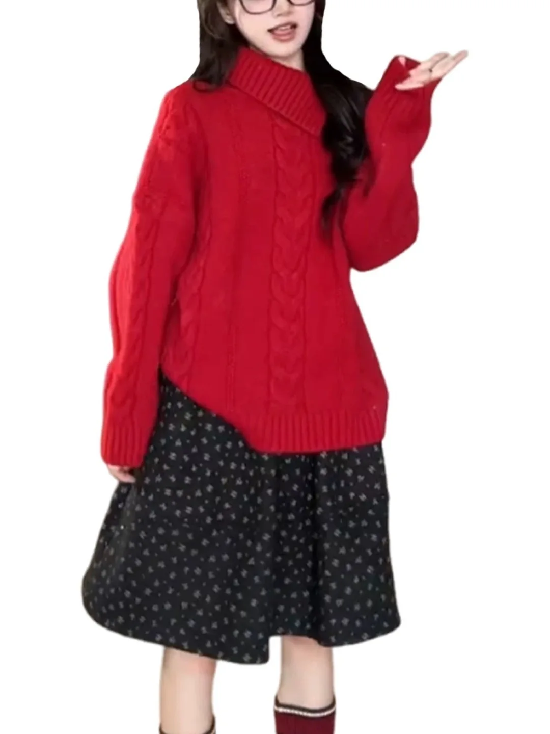 Pull tricoté rouge à col haut pour femme, haut Unique et beau, Cisas Faionable, Thi Long Sve, nouvelle collection hiver