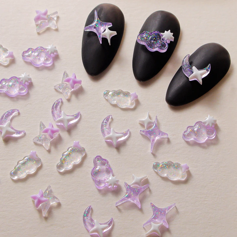 50PCS Mixed Design 3D Moon Stars Nail Art Charms Supplies Material Cloud Mass Starlight Accessories For Nails DIY Decoration