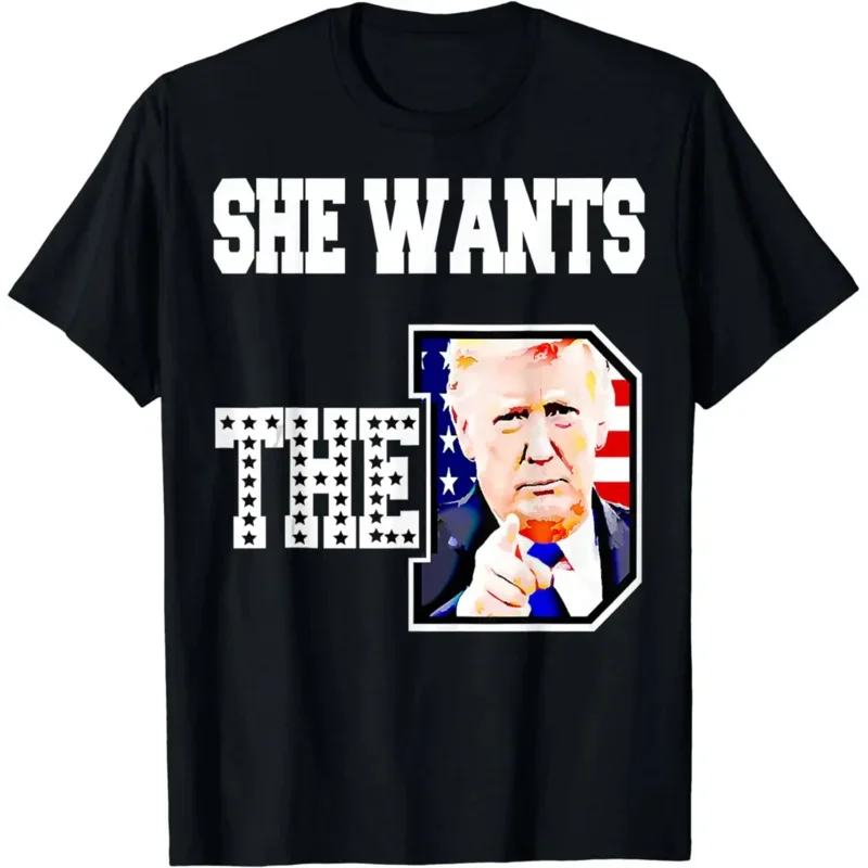 

Футболка с надписью She want The D, Дональд Трамп 2024, Уличная Повседневная модная футболка для пары, графические футболки, мужская одежда